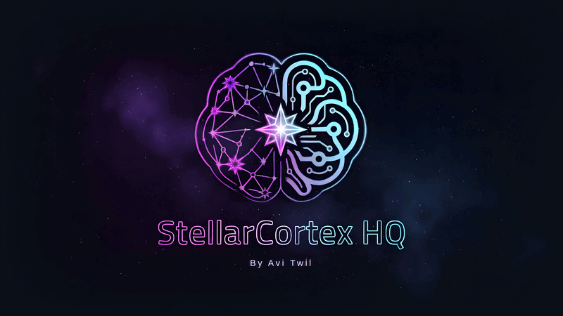 StellarCortex HQ — הלוגו: מוח שחציו קבוצת כוכבים וחציו מעגל חשמלי, עם כוכב במרכזו